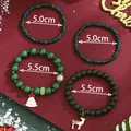 Set of 4 Christmas beaded bracelets featuring festive reindeer and tree charms in green colors - Green Christmas Beaded Bracelet(SD61356)
