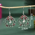 Christmas wreath earrings with red bow and silver bell hanging on a festive branch - Bow Wreath Bell (SD61332)