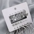 Silver earring set featuring studs with faux pearls and large hoop earrings on satin - Silver Star Moon Butterfly Artificial Pearl Set (A-20)