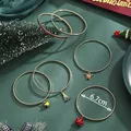 6-piece gold Christmas bracelet set with reindeer, tree and bell charms on 6.7cm bands - Gold Christmas Open Bangle(SD61361)