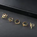 5er-Set goldene Edelstahl-Ringe mit verstellbarem Blatt- und Stern-Geometrie-Design - Stern Blatt Wellenmuster (FX941)