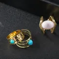 Details von Vintage-Boho-Goldringen mit Türkis- und Marmorstein-Inlays - Türkis Marmor Boho Stil (FX942)