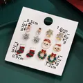 6-pair set of Christmas stud earrings featuring snowman, bells and holiday motifs - Snowman Wreath Six Pair Set (SD61363)