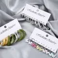 Metallic geometric hoop earrings set with pearls and colorful butterfly pendants - Silver Vintage Acrylic Three-Card Combination Set (A-3)