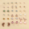 Detailansicht von 18 Paar gemischten Ohrsteckern mit Perlen und geometrischen Mustern - Roségold Herz Flamingo Süßer Stil (A-46-)