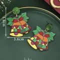 Colorful Christmas bell acrylic earrings with green glitter studs for holiday parties - Cartoon Christmas Bell (SD61372)