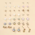 Dettaglio di 20 paia di orecchini a perno geometrici dorati con perle d'imitazione - Stile Semplice Sfera Lucidata Oro Argento Rosa Bianca Love (A-43-3)