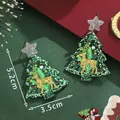 Christmas tree drop earrings with gold reindeer pattern and silver star, 5.2cm height - Acrylic Reindeer Tree (SD61370-2)