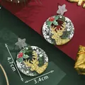 Christmas reindeer dangle earrings with gold glitter deer and snowy festive patterns - Sequin Reindeer Round Plate (SD61389)