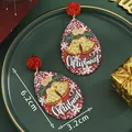 Christmas teardrop earrings with snowflake bells and red glitter studs, 6.2cm long - Glitter Bell Teardrop (SD61380)