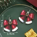 Christmas red bow earrings with white fuzzy trim and gold buckle on a festive backdrop - Fluffy Bow Pendant (SD61388)