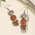 Sporty basketball hoop and bow drop earrings with size markers in orange and blue - Basketball Backboard Design (FX937)