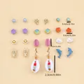 Colorful drip oil earring set featuring cartoon heart stars and palm tree charms - Ocean Summer Series Style (FX050922)