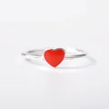 Elegant silver adjustable open ring featuring a vibrant red enamel heart charm - Adjustable Open / Red Heart Style(8167)