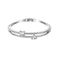 Silver double-layer cuff bracelet with geometric square and triangle crystal charms - Silver Geometric Square Style (0164)