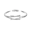Silver geometric bangle featuring interlocking rectangles with sparkling zircon accents - Silver Geometric Hollow Style (0138)