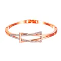 Rose gold geometric stacked bangle with sparkling rhinestones and secure clasp - Rose Gold Geometric Hollow Style (0145)