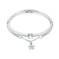 Silver geometric bangle featuring a sparkling star pendant and pavé crystal accents - Silver Star Pendant Style (4482)