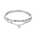 Silver double-layer roman numeral bangle featuring sparkling rhinestones and heart pendant - Silver Heart Roman Numerals Style (1886)
