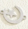 Colgante de luna y estrella en acero inoxidable con acabado plateado mate y dos anillos - Estilo Conector Estrella Luna (PJ108201-SL) / Plateado