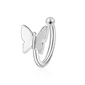 Elegant silver butterfly ear cuff in polished finish for non-pierced ears - Butterfly Ring Style (7412)