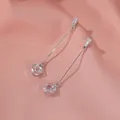 Long silver tassel earrings with transparent square-cut crystals on pink silk background - Long Crystal Tassel Style (02 Crystal Tassel #3912) / Silver/Clear