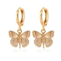 Elegant gold butterfly hoop earrings with intricate hollow carved design for women - Carved Texture Butterfly (0932) / KC Gold Tone