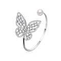Bracelet ajustable papillon en argent avec cristaux de zircone et perle blanche brillante - 02 Blanc K1467