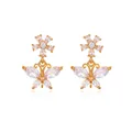 Boucles d'oreilles dorées avec fleur rose et design de papillon en cristal scintillant - Fleur papillon or