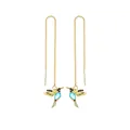 Dettaglio orecchino a colibrì con zircone blu chiaro e catena lunga placcata oro - Oro Pietra Blu Nero Filo (03#S51)