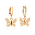 Elegant gold butterfly drop earrings with textured frosted wings and metallic ring hoops - Dotted Texture Butterfly (5103) / Rose Gold Tone