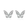 Sparkling silver butterfly stud earrings featuring micro-pave cubic zirconia crystals - Silver Tone
