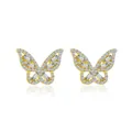 Elegant gold butterfly stud earrings with sparkling pavé cubic zirconia crystals - KC Gold Tone