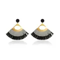 Bohemian hollow fan tassel earrings in black and gold with silver grey accents - Black and Gray