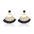 Bohemian fan-shaped tassel earrings in gold metal with black and white fringes - Black & White