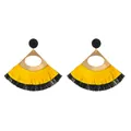 Bohemian fan-shaped earrings with hollow gold metal and yellow fringe tassels - Black and Yellow