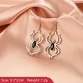 Gothic silver spider earrings with black marquise gemstone for Halloween styling - Small Spider Style
