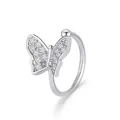 Silver butterfly ear clip with micro-paved zircons in a minimalist Korean style - Butterfly Zirconia Style (12416) / Silver