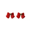 Elegant matte red bow earrings with gold center accent in a retro minimalist style - KC Gold Matte Red Bow