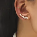 Elegant gold-plated ear cuff and marquise-cut zircon ear climber earring set for women - Gold (DZ-520)
