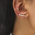 Golden ear cuff set with star zircons and leaf geometric studs for non-pierced ears - Gold (DZ-518)