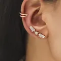 Gold leaf vine ear crawler and double row zircon ear cuff set for non-pierced ears - Gold (DZ-516)