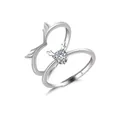 Silver antler ring with round zircon featuring double-layered reindeer design - Antler Main Stone / Silver Double Layer