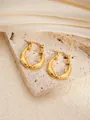 Detailed macro view of whale-shaped golden titanium steel hoop earrings with unique textures - U-Shaped E0258 Style