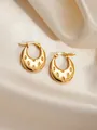 Chic gold-plated U-shaped hoop earrings with textured oval dimples on silk background - Crescent Grooved Texture (BJGE0261)
