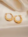 Vintage textured golden titanium steel hoop earrings with starburst engravings on silk - Cross Star Engraving (BJGE0264)