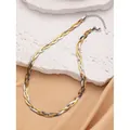 Three-tone braided flat snake chain necklace in gold, silver, and rose gold stainless steel - Braided Necklace / Three Colors
