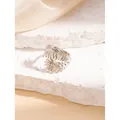Adjustable silver stainless steel open ring with vintage leaf and butterfly design - Willow Leaf Shape / Silver
