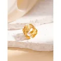 Anello regolabile dorato in acciaio inossidabile con motivo a foglie di ginkgo - Forma a Foglia di Ginkgo / Oro