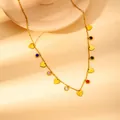 Golden titanium heart necklace featuring colorful zircon charms and dainty polka dot chain - Heart Color Zirconia Style (N0146)